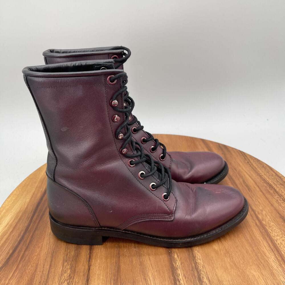 Justin Boots Womens Size 6 B Oxblood Western Roper Lace Up Cowboy 90s Casual